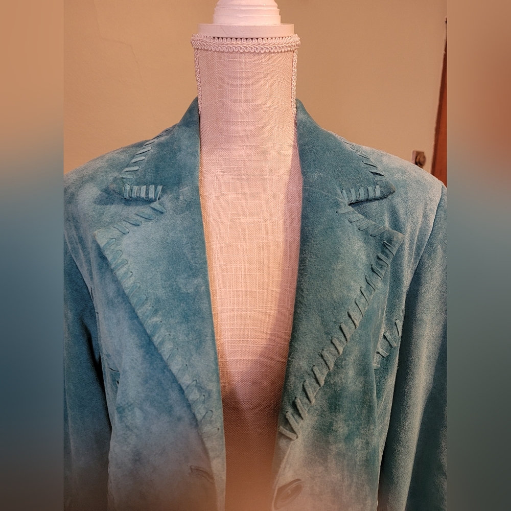 Women's Blue Suede Coat - Picture 5 of 12